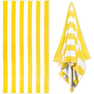 HENBAY Large Oversized Beach Towel - 35 x 70 Inch Microfiber Pool Towel, Yellow Striped Quick Dry Cabana Swim Towel