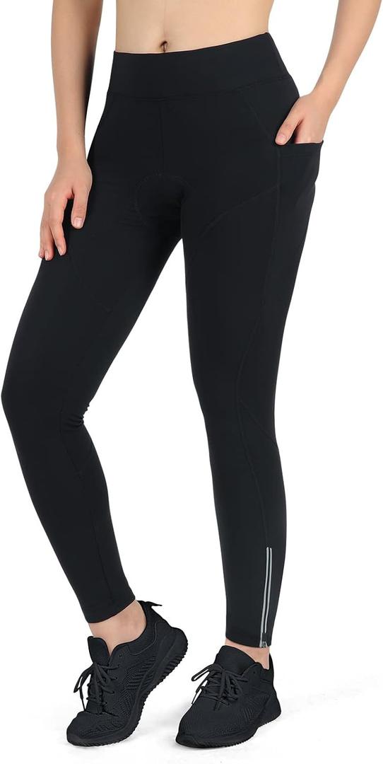 Women's Thermal Fleece Cycling Pants Padded Cold Weather Compression Bike Tights (Thermal Black Line) S