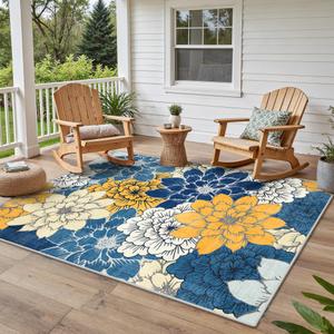 GENIMO 6x9 Outdoor Rug, Washable for Patio and Deck, Blue Yellow