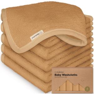 6-Pack Soft Baby Washcloths, Viscose from Bamboo - Kids, Newborn Bath Towels, Infant Shower, Toddler Reusable Face Towel, Gentle on Skin, Face Wash Cloths for Babies, 10x10 (Toast)