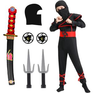 skyllc Ninja Costume Kids, Boys Ninja Cosplay Set - for Role Play Halloween Christmas Party Carnival (Large, Red)