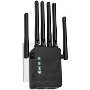 WiFi Extenders Signal Booster for Home Long Range Up to 11000 sq.ft for 35+ Devices,Internet Extender WiFi Booster, Long Range WiFi Extender,with 6 Antennas 360 Full Coverage Ethernet Port (Black)