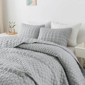 WDCOZY Light Grey Quilts Queen Size Bedding Set with 2 Pillow Shams, Lightweight Soft Bedspread Coverlet, Thin Comforter Bed Cover for All Season, 3 Pieces, 90x90 inches