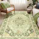 Area Rugs 5'x7' Washable Non-Slip, Floral Vintage Distress Print Pattern Medallion Carpet for Living Room Bedroom Dining Room, Sage Green Yellow (5x7, Green/Yellow)