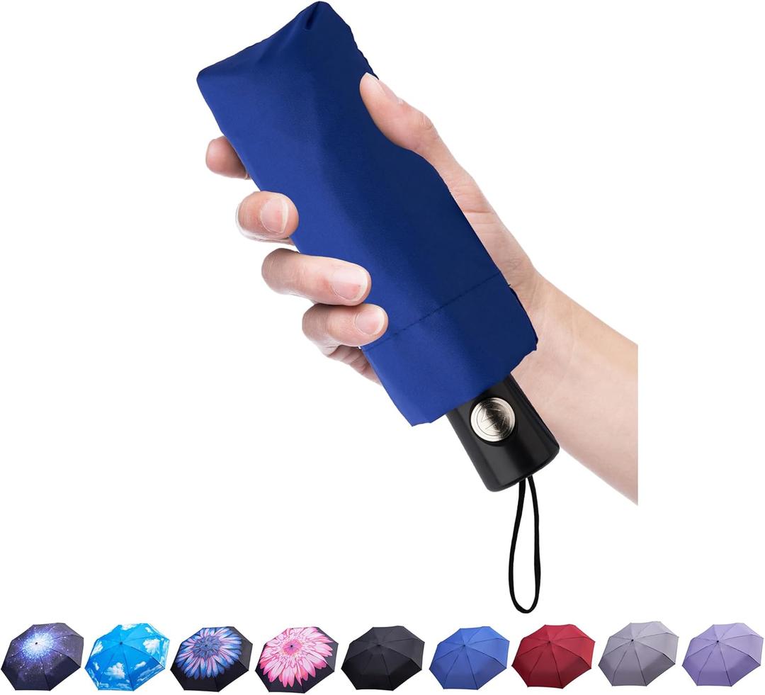 Goothdurs Automatic Mini Travel Windproof Umbrella Compact Auto Open/Close Small Lightweight Folding Rain Umbrellas for Women Men (A8-Sapphire Blue)