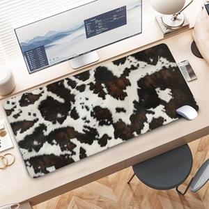 Highland Cow Print Gaming Mouse Pad, Large Mouse Pad Waterproof, Extended Desk Mousepad with Non-Slip Rubber Base Stitched Edge, Keyboard Mat for Desk Gaming Home Office, Black, 35.4" x 15.7"