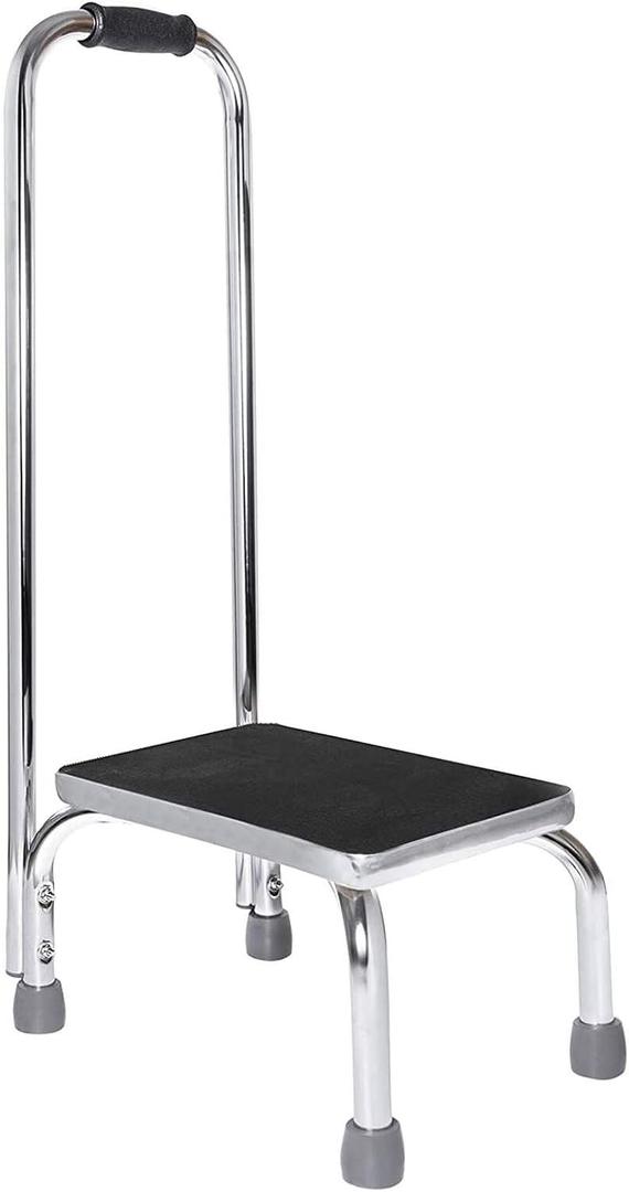 Vaunn Medical Foot Step Stool with Handle and Anti Skid Rubber Platform, Lightweight and Sturdy Stool for Children, Adults and Seniors, Chrome