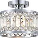 YURNYQ Crystal Ceiling Light Fixture, Modern Semi Flush Mount Ceiling Light, Chrome Lighting Fixtures Ceiling Lamp for Hallway, Kitchen, Entryway, Bedroom, Laundry Room, 9.05 Inch