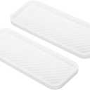 PATIKIL Silicone Bathroom Tray, 2 Pcs 9" x 3.5" Soap Dispenser Tray Jewelry Organizer Dish for Restroom, Dresser, Kitchen Sink for Sponge, Scrubber, Dishwashing Accessories, White