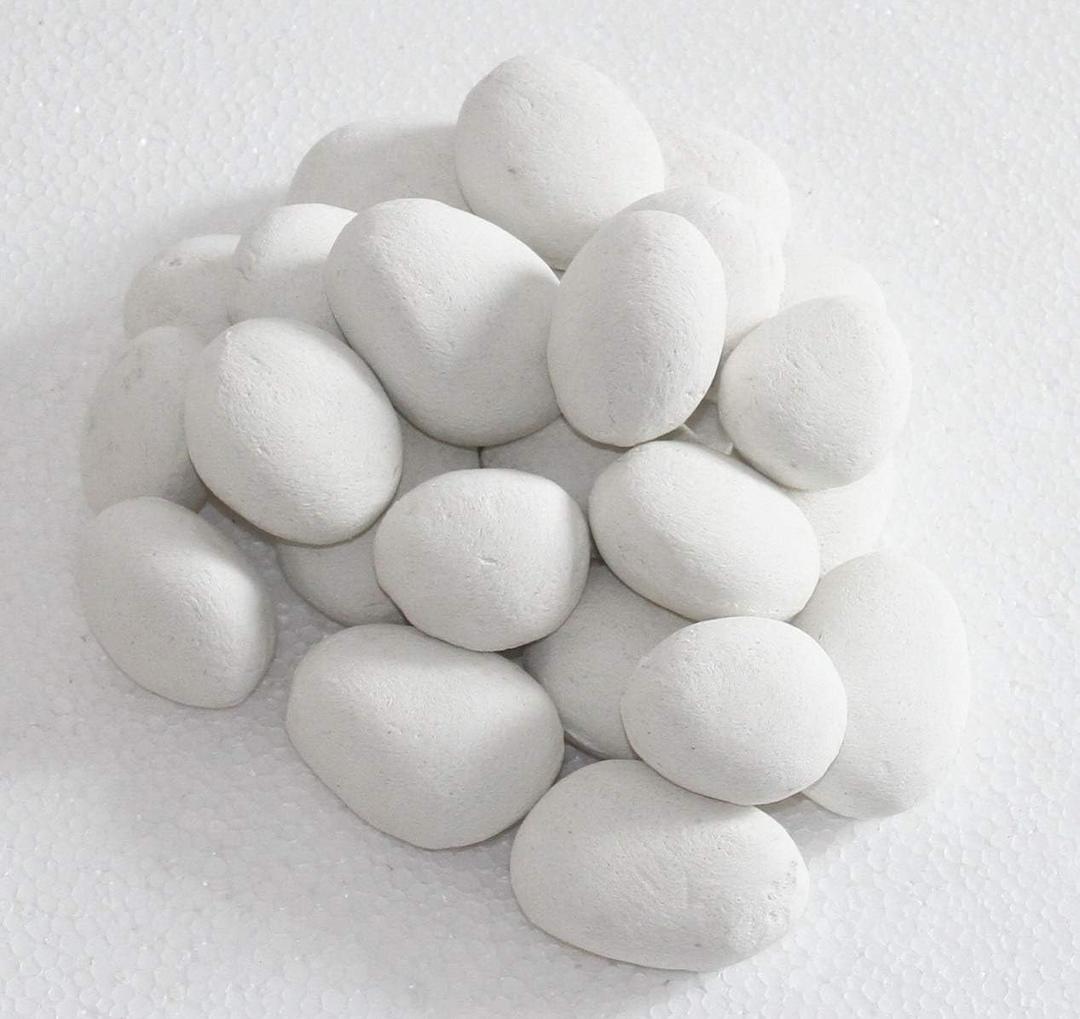 24 Pcs Stone-Like Ceramic Fibre Pebbles for Gas fireplaces, Stove, Gas firepit with White/Black/Grey/Khaki Color (White)