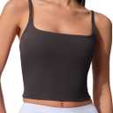 Womens Scoop Neck Longline Sports Bra U Back Adjustable Strap Double Lined Workout Crop Tank Top with Built in Pads (Large, Graphite Grey)