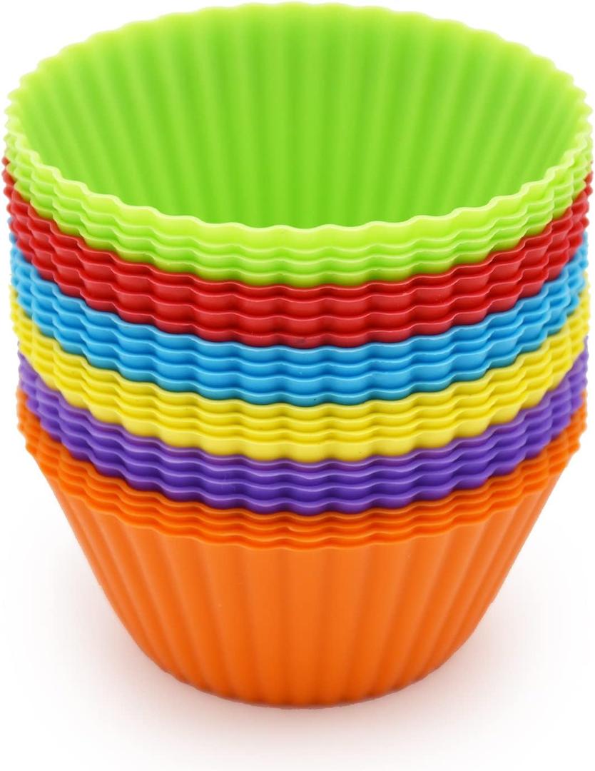 Silicone Cupcake Baking Cups 24 Pack, Reusable & Non-stick Muffin Cupcake Liners Holders Set for Party Halloween Christmas, Easy Clean Pastry Muffin MoldsPack of 24,Multicolor