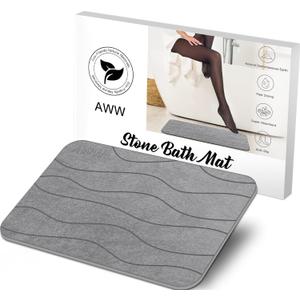 AWW Stone Bath Mat Large, Non-Slip Diatomite Stone Bath Mat, Quick Drying Bath Mat Stone Absorbing, Super Absorbent Diatomaceous Earth Bath Mat for Bathroom Kitchen, Easy to Clean 23.62x15.47, Gray