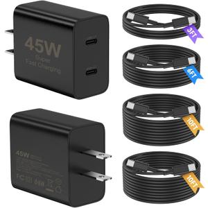 Super Fast Samsung Charger Type C, 2Pack 45W Dual Port USB C Fast Charger Block with Long 60W 3/6/10/10FT USB C to C Cable for Samsung Galaxy S25/S25 Ultra/S25+/S24 Ultra /S24/S24+/S23/S22/iPhone 17