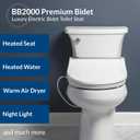 Bio Bidet BB2000 Electric Bidet Toilet Seat, Warm Water with Air Dryer, Heated Seat with Sensor and Slow Close Lid, Night Light, Remote Control, Round, White