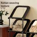 Retro Rattan Vertical Shoe Rack, Free Standing Shoe Storage Cabinet, Small Shoe Rack, Storage Rack, Suitable for Small Spaces and Narrow Spaces (Black, 6-Tier)
