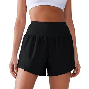 YIPINK Women's High Waisted Running Shorts with Spandex Size XXL, Black 