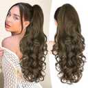 ALXNAN Claw Long Wavy Ponytail Extension,24 Inch Curly Pony Tail Clip in Hair Extensions for Women,Light Chestnut Brown Clip on Pony Tails Hair Extensions