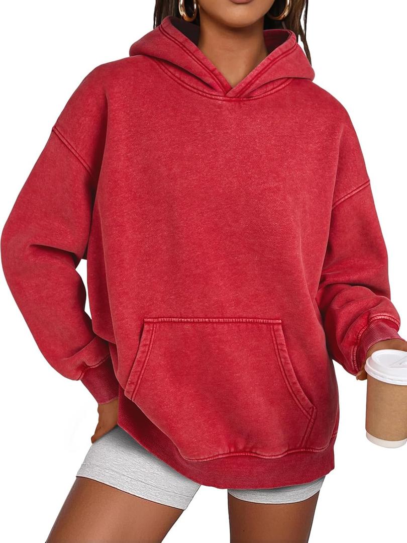 Trendy Queen Oversized Hoodies for Women Teen Girl Winter Sweatshirt Cute Acid Wash Pullover (Medium, Red)