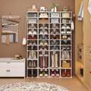 HOMEFORT 10-Tier Vertical Shoe Rack, Corner Shoe Tower, Slim Shoe Organizer with Two Hanging Hooks, Wooden Shoe Storage Stand for Entryway, Hallway, Closet (White)