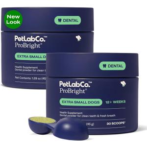 PetLab Co. ProBright Dental Powder - Dog Breath Freshener - Teeth Cleaning Made Easy Targets Tartar & Bad Breath - Formulated for Extra Small Dogs -  45g