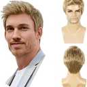 BEAUTY FLAG Mens Blonde Wig Short Straight Synthetic Blonde Hair Wigs for Male Guy Daily Wear Anime Costume Halloween Cosplay Party(Fit 21inch-22.5inch Head Circumference)
