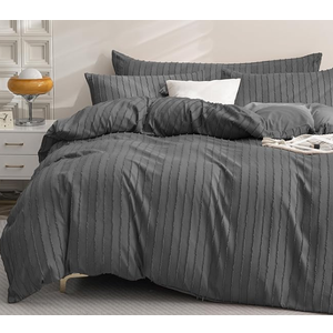 JELLYMONI Duvet Cover King Size Gray- 3PCS Boho Striped Duvet Cover Set Polyester Tufted Bohemian Textured Comforter Cover with Corner Ties & Zipper Closure (King(104"90"))