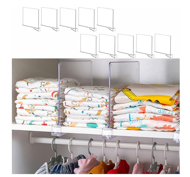 Acrylic Shelf Dividers for Closet Organization, Closet Shelf Organizer Closet Separator for Wood Shelves Clear Shelf Dividers for Closets (10 Pack)