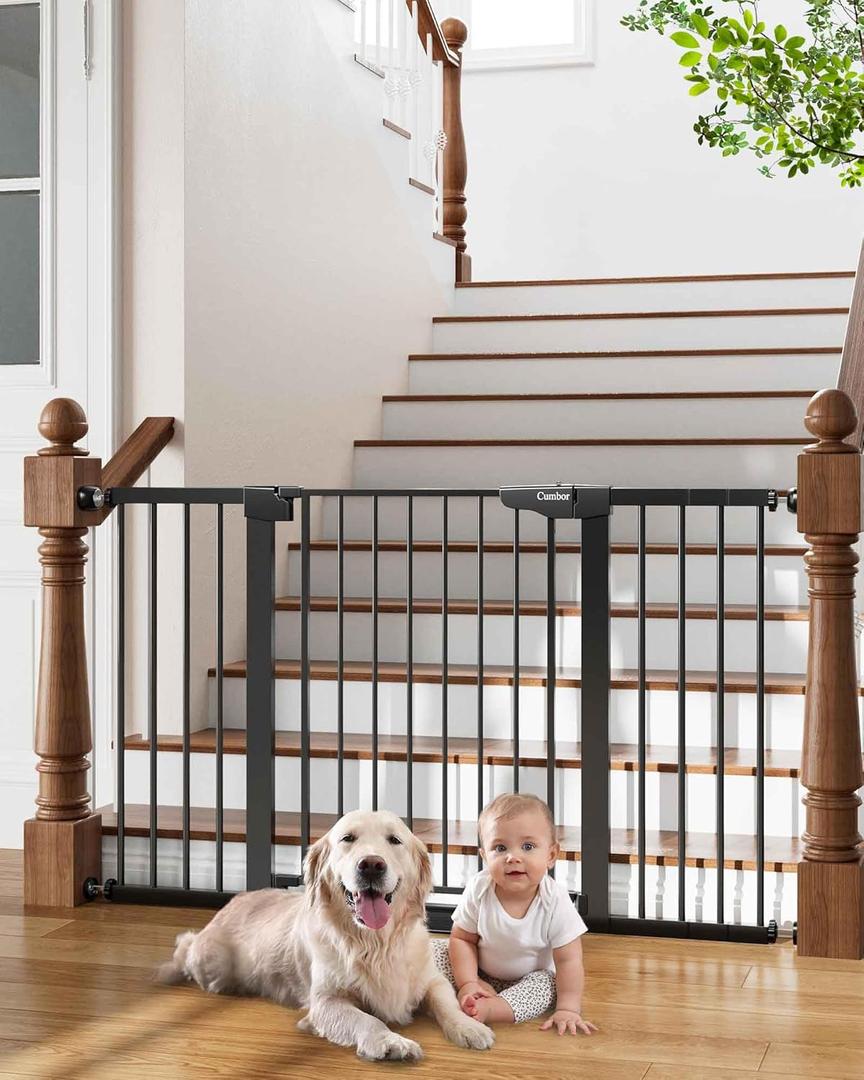 Cumbor 29.7-54.2" Wide Baby Gate for Stairs, Mom's Choice Awards Winner-Self Closing Dog Gate Indoor for Doorways, No Drilling Pressure Mounted Pet Gates for Kids, Easy Walk Through Safety Gate, Black (29.7-54.2"W x 30.5"H, Black)