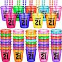 Janmercy 27 Pieces 21st Birthday Shot Glass Necklace Cups Shot Glass on Beaded Necklace Plastic Party Colorful Drinking Cups for Adults Birthday Party Supplies Favors, 9 Colors