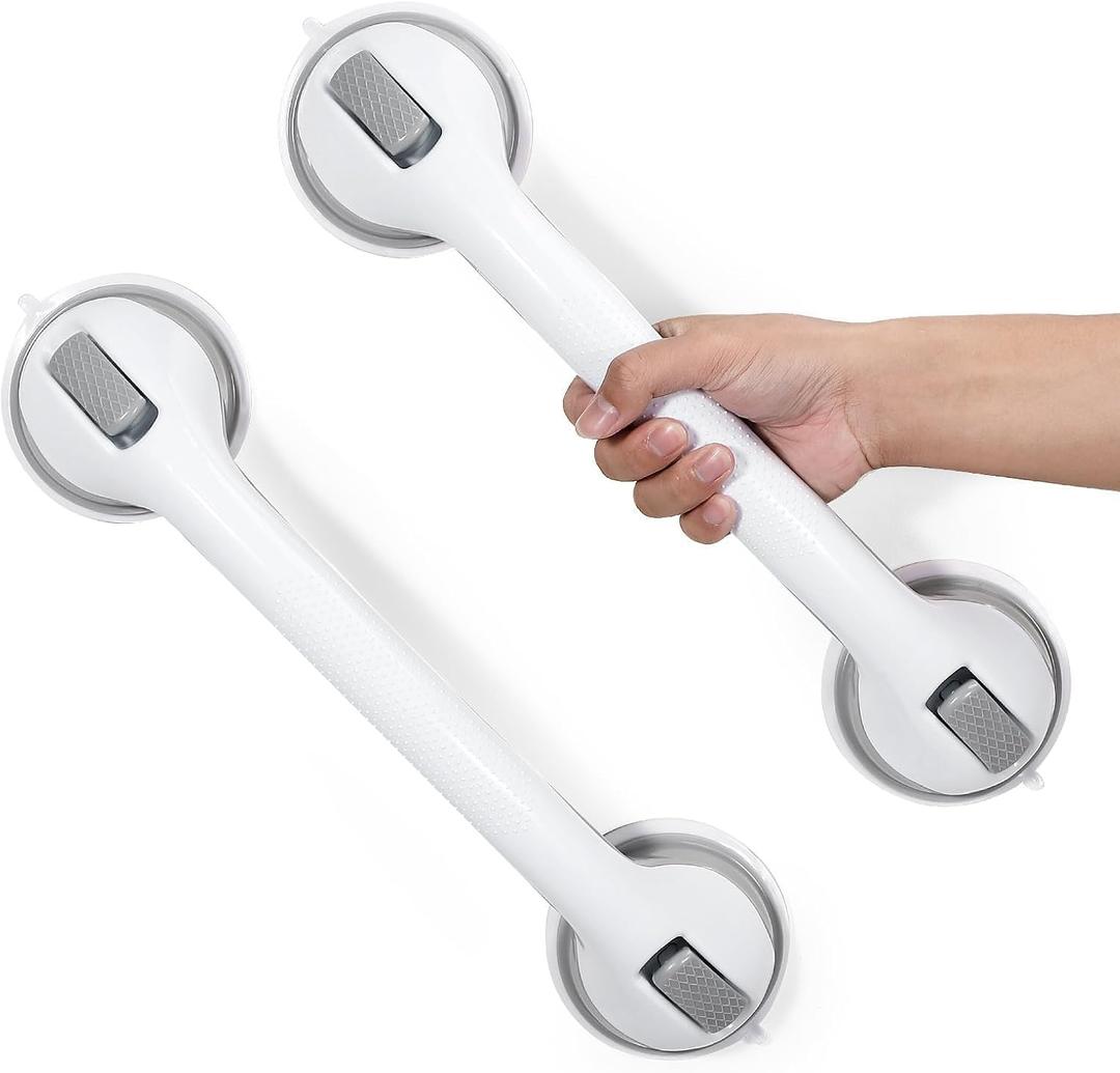Shower Grab Bars 2 Pack Suction Cup 16 Inch Shower Grab Bars for Bathtubs and Showers, Bathroom Safety Grip No Drilling Waterproof, Heavy Duty Shower Handrails for Seniors and Elderly