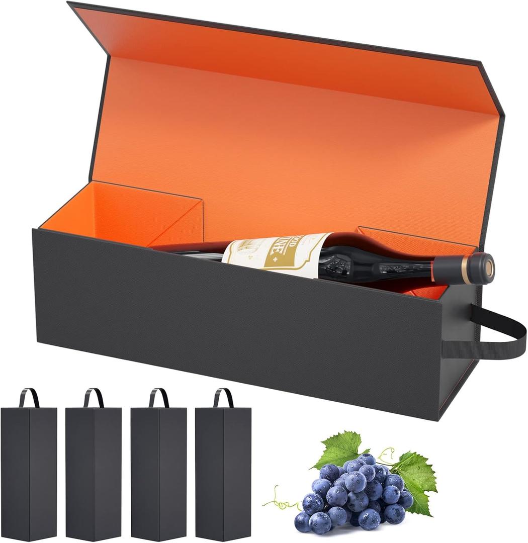 Wine Gift Boxes 12.8 x 3.8 x 3.8 in, Bottle Gifts Boxes For Liquor Presents, For Wines and Champagne, Magnetic Collapsible Gift Box Wine Bottle Gifts Packaging for Weddings, Anniversaries, Parties (Gold/5PCS)