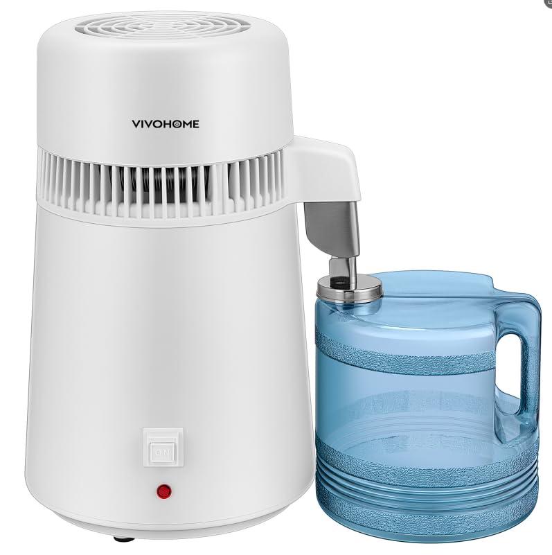 VIVOHOME Water Distiller Countertop 1.6 Gallon/4L 750W Distilled Water Machine with Smart Switch Purifier Filter for Home Office, White