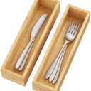 BAMEOS Kitchen Drawer Organizer,Small Silverware Drawer Organizer,Bamboo Utensil Organizer for Bathroom, Dressing Room, Office, Pantry (Natural, 11"x 3") Set of 2