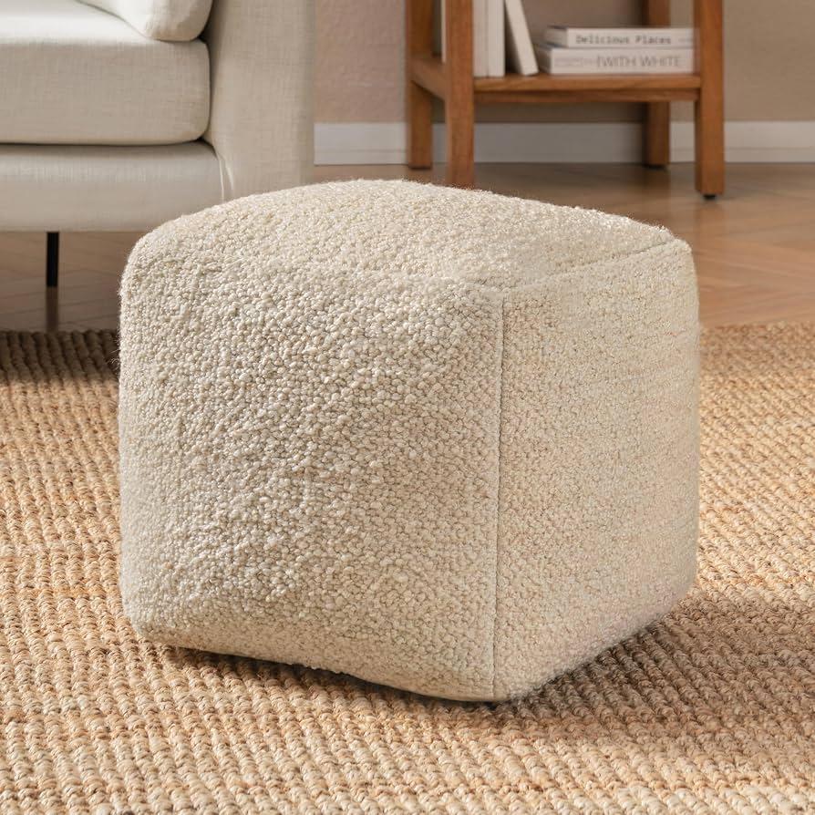 Anji Mountain Pouf Ottoman Foot Rest, Handmade Ottoman Pouf, Comfortable Foot Stool, Decorative Floor Seating for Living Room Decor, Bedroom & Home Dcor Accent - Ivory