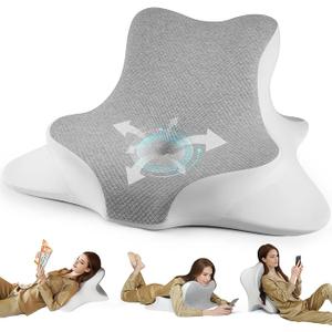 Reading Pillow for Bed, Lying, Leaning and Prone, Ergonomic Memory Foam Bed Wedge Pillow for Headboard, Chin & Back Support Pillows on Bedrest Couch Floor- White