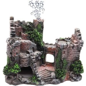 Aquarium Resin Castle Decoration, Castle Hideouts Stone Cave Hide House Fish Tank Aquarium Accessories for Betta Shrimp Turtle