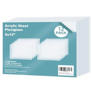 Egofine Plexiglass Sheets Acrylic Sheets 12 Pack of 8x12 0.04 Thick Clear Plastic Cast Transparent Plexi Glass for Crafting Projects, Replacement Picture Frame Glass, DIY Display, Easy to Cut
