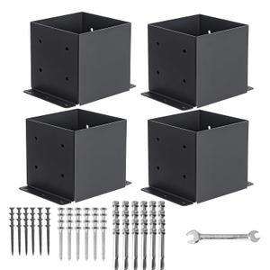 6x6 Post Base 4 Pcs, (Inner Size 5.6x5.6) Post Brackets Kit, Heavy Duty Black Metal Powder-Coated Post Anchor Outdoor Framing Module Fit for Support Deck Base Plate Pergola Brackets Fence Kit