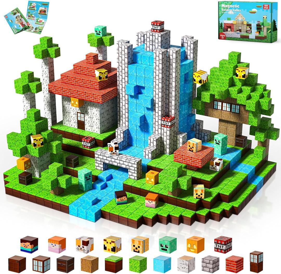 Magnetic Blocks-150PCS Magnetic Building Blocks, Magnetic Tiles Kids Build Magnetic Cubes Constructions Toys 2025 Upgraded STEM Game Outdoor Toys, Christmas Birthday Gifts for Boys & Girls Ages 3+