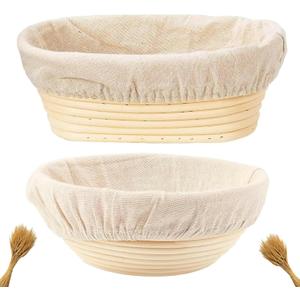 Proofing Baskets for Sourdough Bread Baking, 2 Pack Banneton Bread Proofing Basket 9 inch Round & 10 inch Oval Proofing Bowls for Sourdough Bread with Liner Making Baking Fermentation Tools Supplies