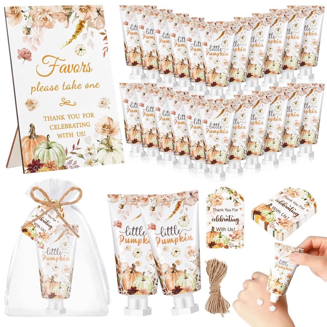 48 Sets Fall Hand Cream Bulk Gifts for Guest Baby Shower Party Favors Travel Size Pumpkin Hand Cream with Thank You Cards for Autumn Thanksgiving Party Supplies(Fall Pumpkin)