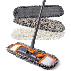 CLEANHOME Mops for Floor Cleaning with 3 Different Washable Pads and Extendable 55 Long Handle, Multifunction Dust Mop for Hardwood,Marble,Tile Floor Mopping,Orange