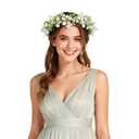 June Bloomy Bridal Flower Crown Women Rose Floral Headband Maternity Photo Prop Baby Shower Leaf Hair Wreath (B-White)