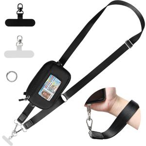 FUVLIFE Clip and Go Strap for Phone with Wallet Crossbody, Cell Phone Lanyard for Women Men, Adjustable Phone Strap with Detachable RFID Wristlet Wallet for All Phone (Black)