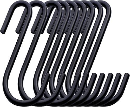 Rivexy 20 Pack 2.4" Black S Hooks for Hanging Heavy Duty, Jean Hooks for Closet, S Hooks for Hanging Plants & Pots, S Shaped Hooks, Utensils, Pots & Pans, Clothes, Bags, Towels