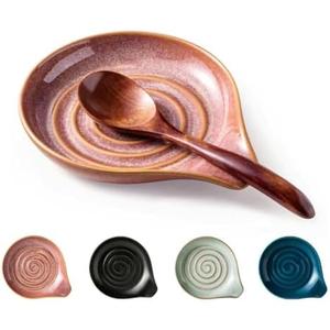 Cormomu Spoon Rest, Ceramic Cooking Spoon Holder for Kitchen Counter, Large Utensil Rest for Spoons, Ladles, Tongs, Spatula, 5 Inches (Reactive Red Glazed)