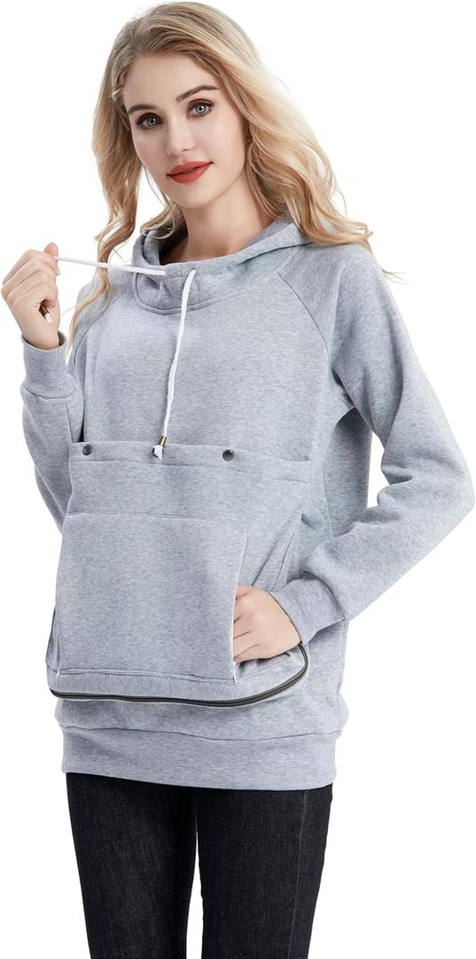 Kei Tomlison Pet Cat Dog Pouch Hoodie Small Animal Carrier  Kitten Puppy Pouch Sweatshirt Holder Fleece Unisex Hoodies Light Grey (Medium)