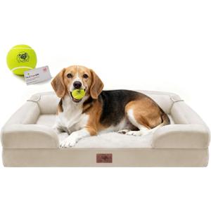 Orthopedic Dog Beds for Large Medium Dogs, Big Waterproof Memory Foam Pet Couch Bed with Removable Washable Cover, Tennis Ball Toy, 36x27