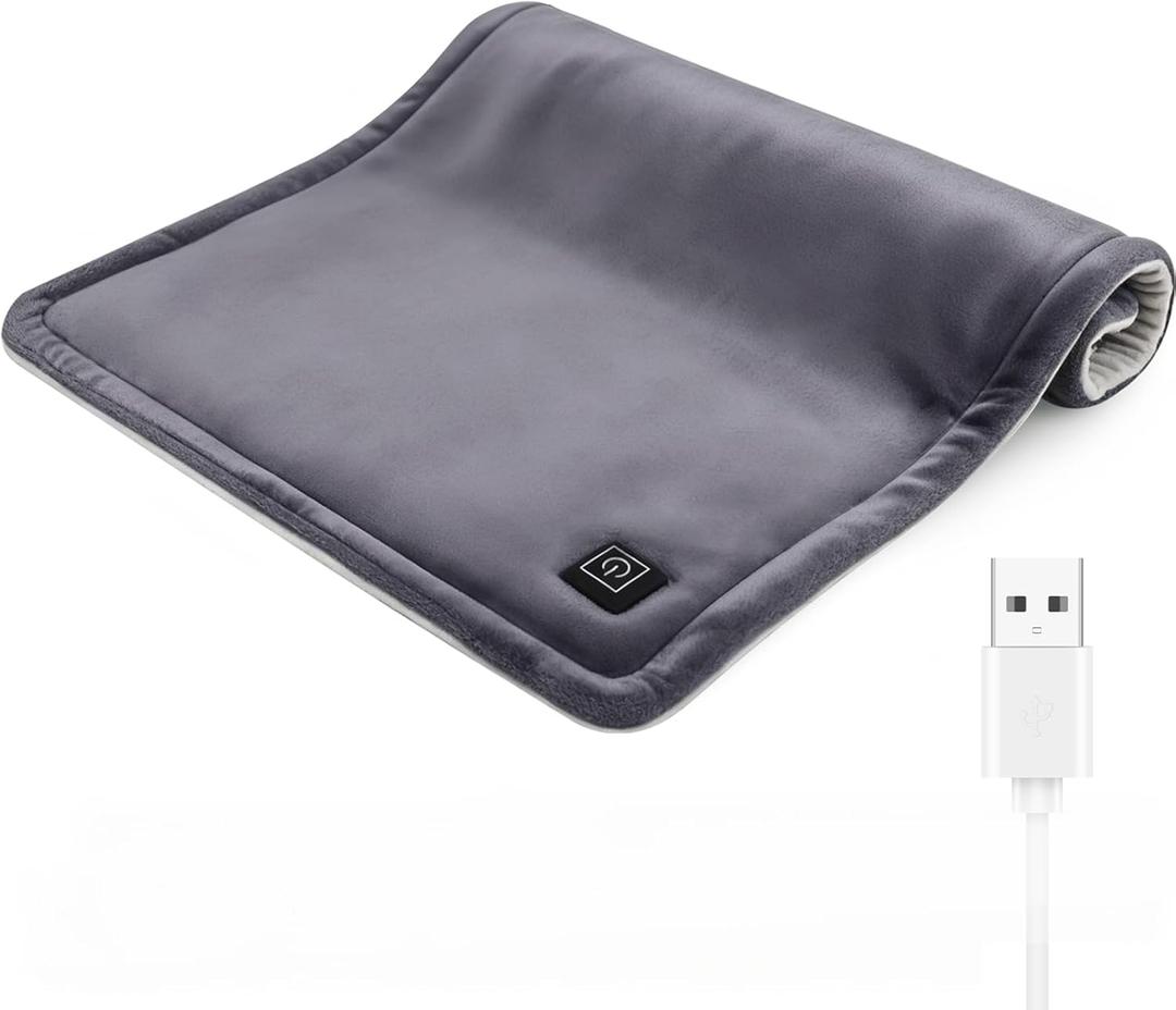 USB Heating Pad for Travel Warmth Outdoors, 5V Small Heated Pad FSA Eligible HSA Non-Rechargeable Heat Therapy for Pain Relief Abdomen Cramps, 3 Heat Settings & Auto Off (16"x 12") Gray